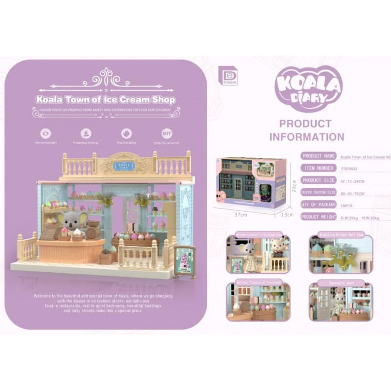 Jucarii, Copii si Bebe - Jucarii si jocuri - Papusi si accesorii - Casute de papusi si mobilier - Set Casa de papusi, magazin de inghetata, cu mobilier si figurine, Flippy - Infinity.ro