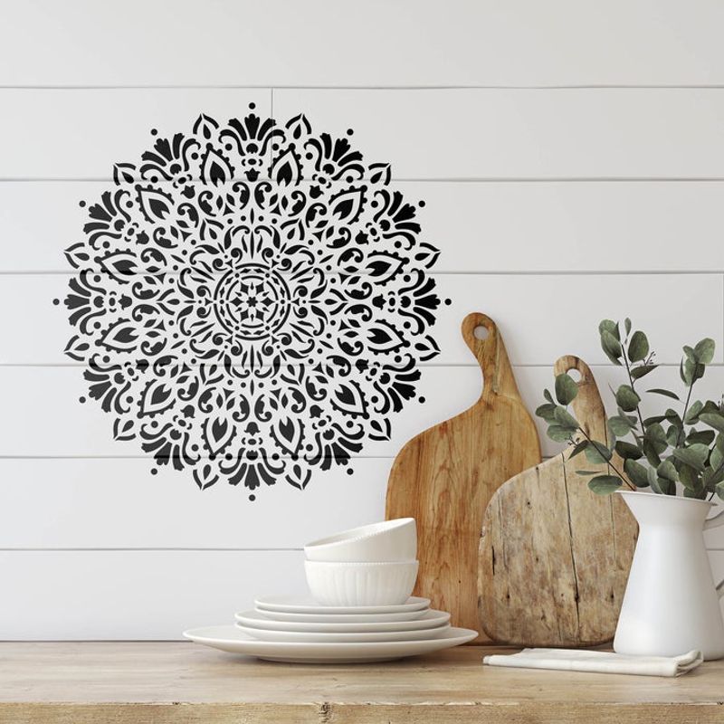 Casa si Gradina - Decoratiuni - DIY - Sabloane decorative pereti - Sablon 200x200x0.7mm Harmony Mandala Refolosibil, model MXSP7011, 50 x 50 cm - Infinity.ro