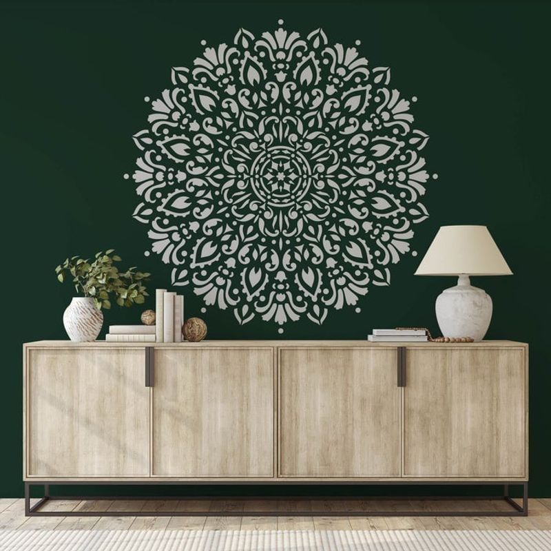 Casa si Gradina - Decoratiuni - DIY - Sabloane decorative pereti - Sablon 200x200x0.7mm Harmony Mandala Refolosibil, model MXSP7011, 50 x 50 cm - Infinity.ro