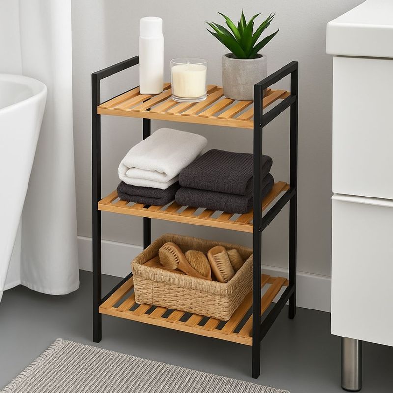 Casa si Gradina - Mobilier - Mobilier baie - Etajere baie - Etajera de baie cu 3 rafturi – metal & lemn, 33x32.5x70 cm, Bathroom Solutions - Infinity.ro