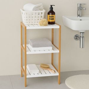 Etajera de baie cu 3 rafturi – bambus & MDF, 33x34x79 cm, Bathroom Solutions