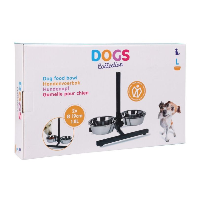 Petshop - Accesorii petshop - Castroane si adapatori - Set 2 boluri, pentru caini, cu suport, reglabil in inaltime, 1.8 L, argintiu, Dogs Collection - Infinity.ro