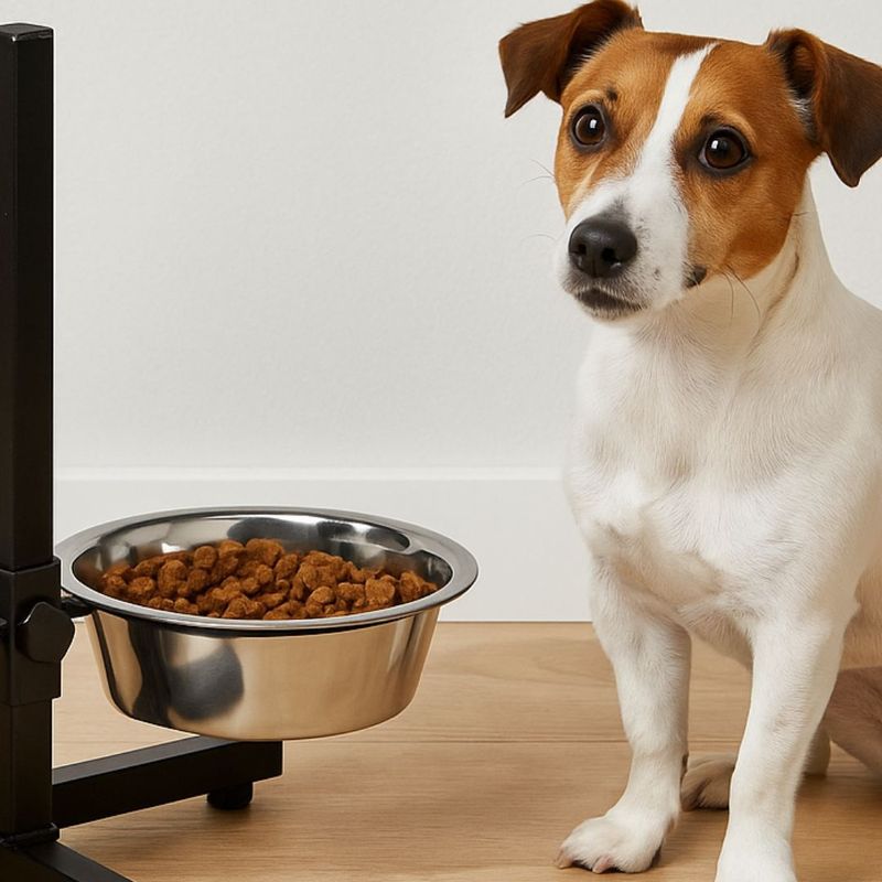 Petshop - Accesorii petshop - Castroane si adapatori - Set 2 boluri, pentru caini, cu suport, reglabil in inaltime, 1.8 L, argintiu, Dogs Collection - Infinity.ro