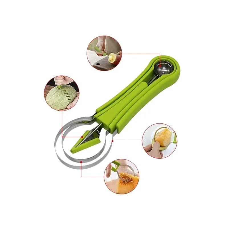 Casa si Gradina - Bucatarie si vesela - Ustensile bucatarie - Feliatoare si taietoare manuale - Set de instrumente pentru fructe 4 in 1, pentru decorarea fructelor, Gonga® Verde - Infinity.ro