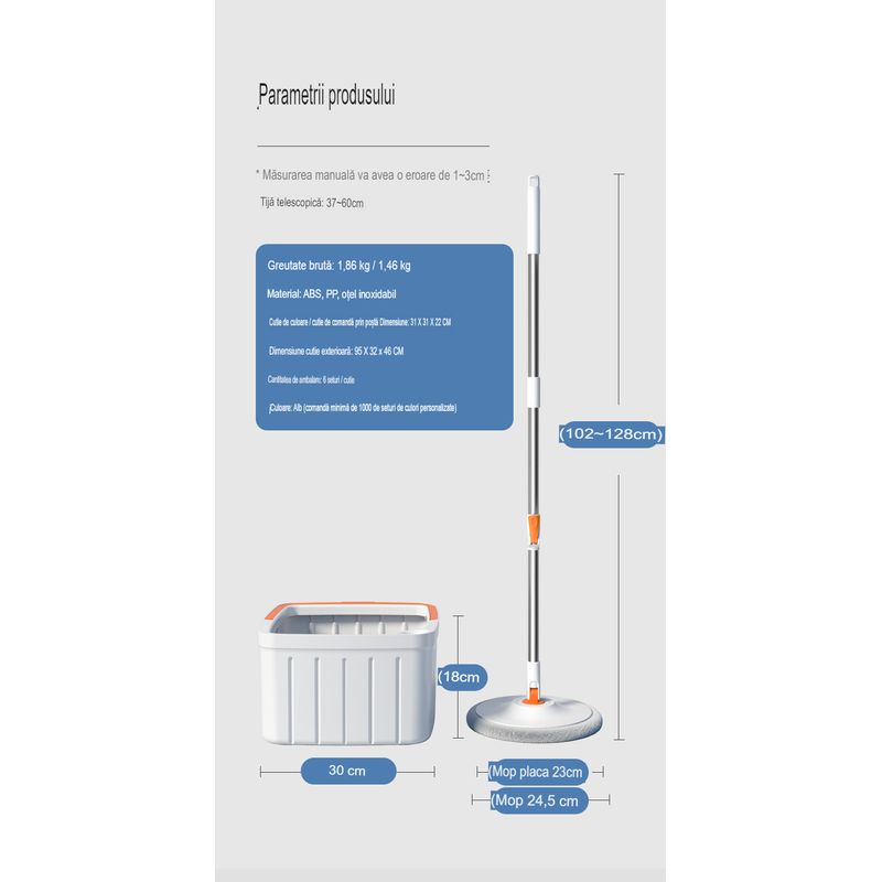 Market - Curatenie si intretinere casa - Produse menaj - Mopuri - Set mop rotativ cu doua rezerve ArvadaCleanMagic, galeata patrata, dimensiuni 31x31x22cm - Infinity.ro