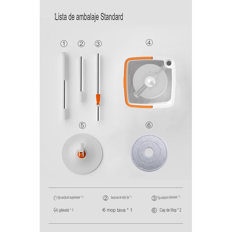 Market - Curatenie si intretinere casa - Produse menaj - Mopuri - Set mop rotativ cu doua rezerve ArvadaCleanMagic, galeata patrata, dimensiuni 31x31x22cm - Infinity.ro