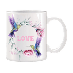 Casa si Gradina - Bucatarie si vesela - Cani si pahare - Cani si cesti - Cana alba personalizata Love si imagine cu pasari, INOVATIX®. 330ml - Infinity.ro