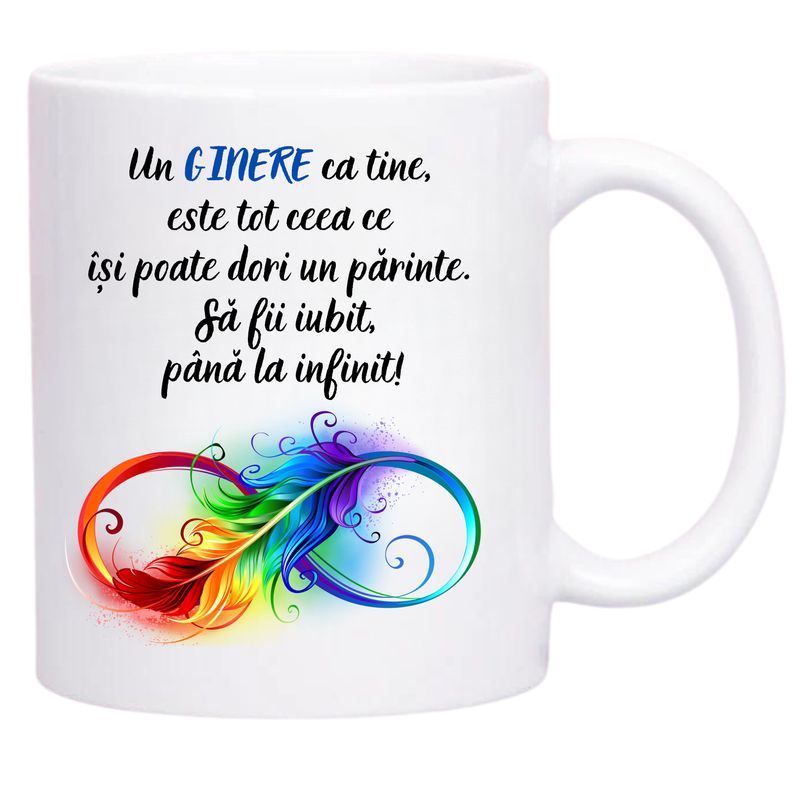 Casa si Gradina - Bucatarie si vesela - Cani si pahare - Cani si cesti - Cana alba personalizata, pentru ginere, INOVATIX®. 330ml - Infinity.ro