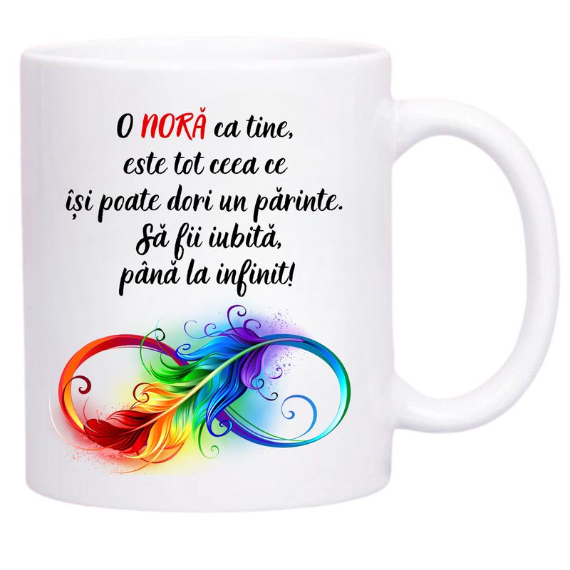 Casa si Gradina - Bucatarie si vesela - Cani si pahare - Cani si cesti - Cana alba personalizata, pentru nora, INOVATIX®. 330ml - Infinity.ro