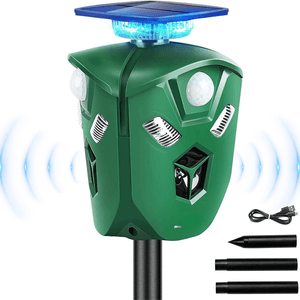 Dispozitiv Ultrasunete Anti-Daunatori BIRAI BR07, 360°, 3 Senzori IR, Solar/USB, LED, 5 Moduri, Verde