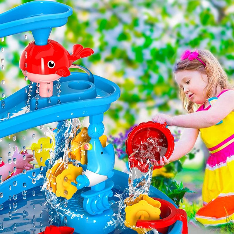 Jucarii, Copii si Bebe - Jucarii si jocuri - Jucarii de exterior - Jucarii pentru plaja si nisip - Masuta de nisip si apa cu scaun si accesorii etajata Whale Tower - Infinity.ro