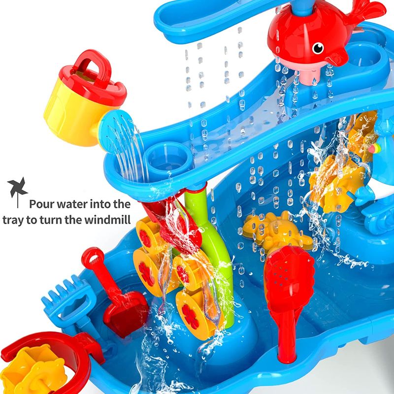 Jucarii, Copii si Bebe - Jucarii si jocuri - Jucarii de exterior - Jucarii pentru plaja si nisip - Masuta de nisip si apa cu scaun si accesorii etajata Whale Tower - Infinity.ro