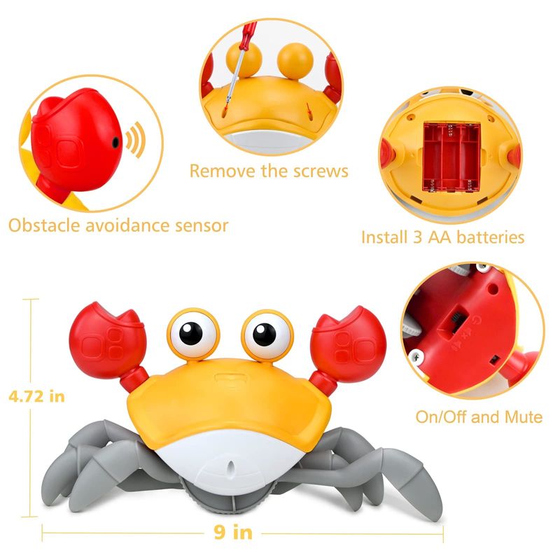 Jucarii, Copii si Bebe - Jucarii si jocuri - Jucarii bebelusi - Jucarii interactive bebelusi - Jucarie interactiva Crab cu senzor de miscare, galben - Infinity.ro