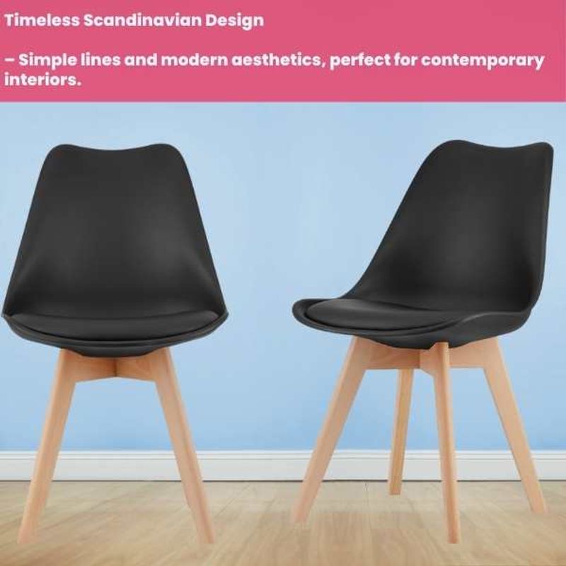 Casa si Gradina - Mobilier - Scaune si fotolii - Scaune - Set 2 Scaune cu Picioare din Lemn, Sezut din PP si Perna din Piele Ecologica, Maxim 120 Kg, 49 x 45 x 82 cm, Negru - Infinity.ro