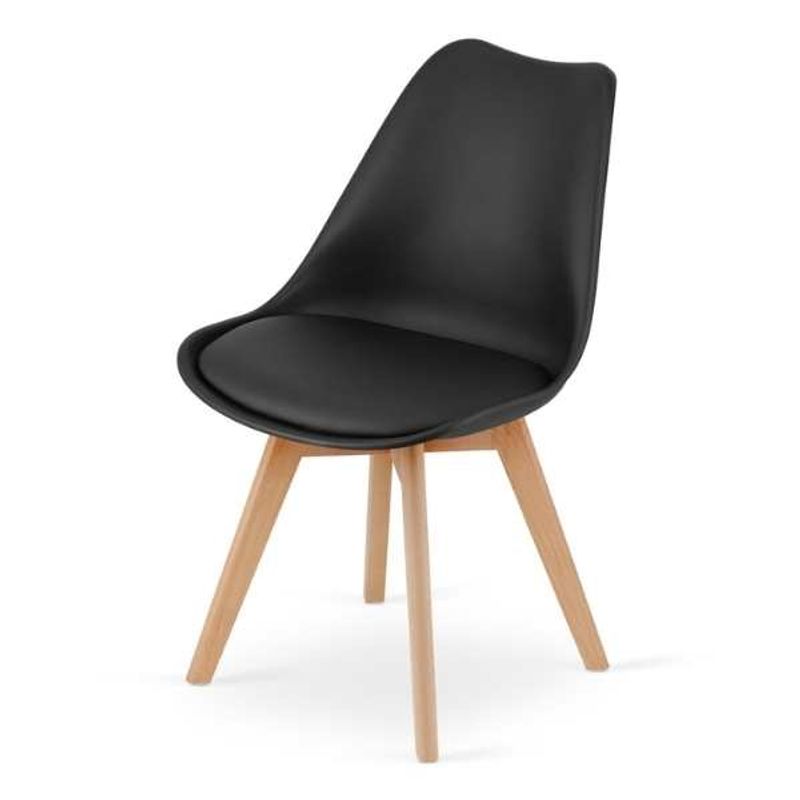 Casa si Gradina - Mobilier - Scaune si fotolii - Scaune - Scaun cu Picioare din Lemn, Sezut din PP si Perna din Piele Ecologica, Maxim 120 Kg, 49 x 45 x 82 cm, Negru - Infinity.ro