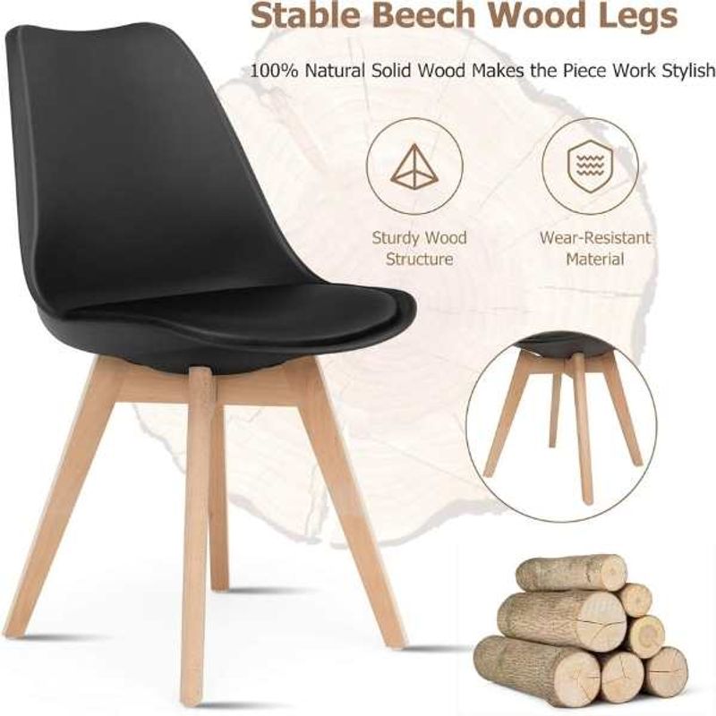 Casa si Gradina - Mobilier - Scaune si fotolii - Scaune - Scaun cu Picioare din Lemn, Sezut din PP si Perna din Piele Ecologica, Maxim 120 Kg, 49 x 45 x 82 cm, Negru - Infinity.ro