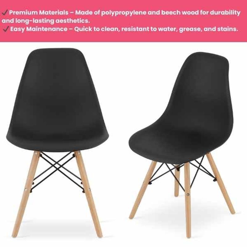 Casa si Gradina - Mobilier - Scaune si fotolii - Scaune - Set 3 Scaune cu Picioare din Lemn de Fag, Cadru Metalic, Sezut PP, Maxim 120 Kg, 46 x 54 x 82 cm, Negru - Infinity.ro