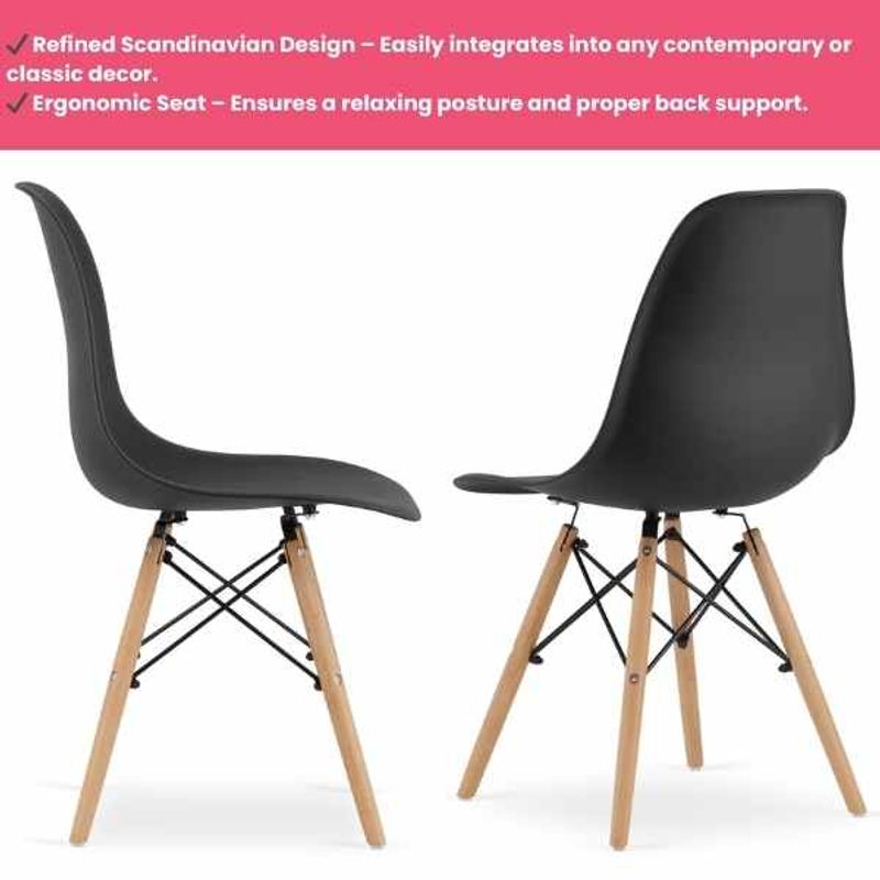 Casa si Gradina - Mobilier - Scaune si fotolii - Scaune - Set 3 Scaune cu Picioare din Lemn de Fag, Cadru Metalic, Sezut PP, Maxim 120 Kg, 46 x 54 x 82 cm, Negru - Infinity.ro