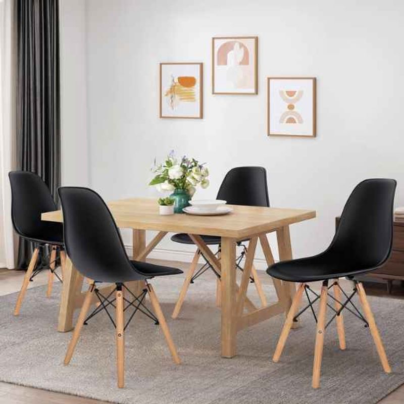 Casa si Gradina - Mobilier - Scaune si fotolii - Scaune - Set 3 Scaune cu Picioare din Lemn de Fag, Cadru Metalic, Sezut PP, Maxim 120 Kg, 46 x 54 x 82 cm, Negru - Infinity.ro
