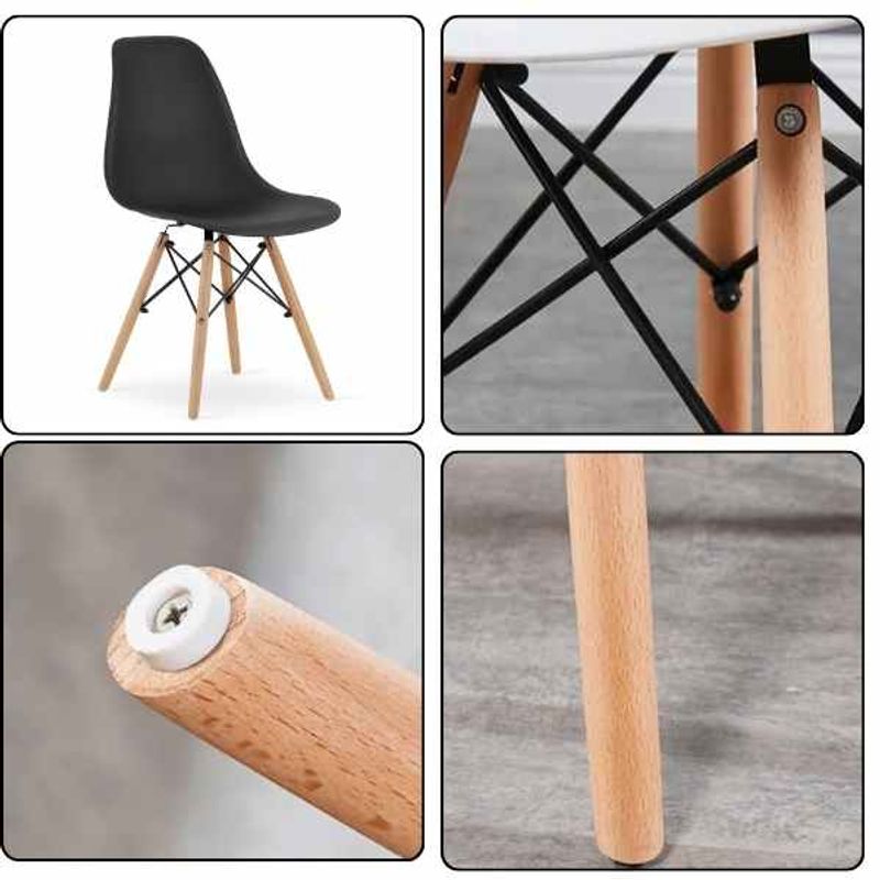 Casa si Gradina - Mobilier - Scaune si fotolii - Scaune - Set 3 Scaune cu Picioare din Lemn de Fag, Cadru Metalic, Sezut PP, Maxim 120 Kg, 46 x 54 x 82 cm, Negru - Infinity.ro