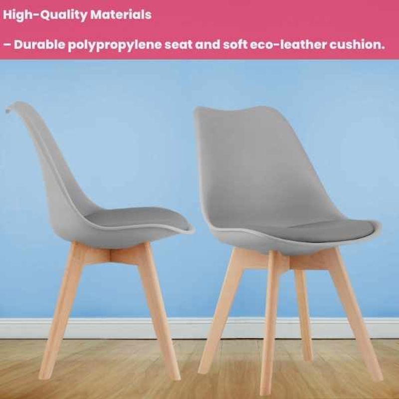 Casa si Gradina - Mobilier - Scaune si fotolii - Scaune - Set 4 Scaune cu Picioare din Lemn, Sezut din PP si Perna din Piele Ecologica, Maxim 120 Kg, 49 x 45 x 82 cm, Gri Deschis - Infinity.ro