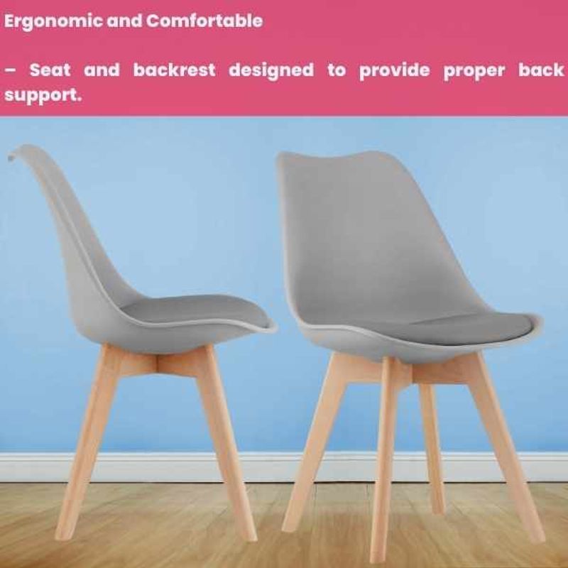 Casa si Gradina - Mobilier - Scaune si fotolii - Scaune - Set 4 Scaune cu Picioare din Lemn, Sezut din PP si Perna din Piele Ecologica, Maxim 120 Kg, 49 x 45 x 82 cm, Gri Deschis - Infinity.ro