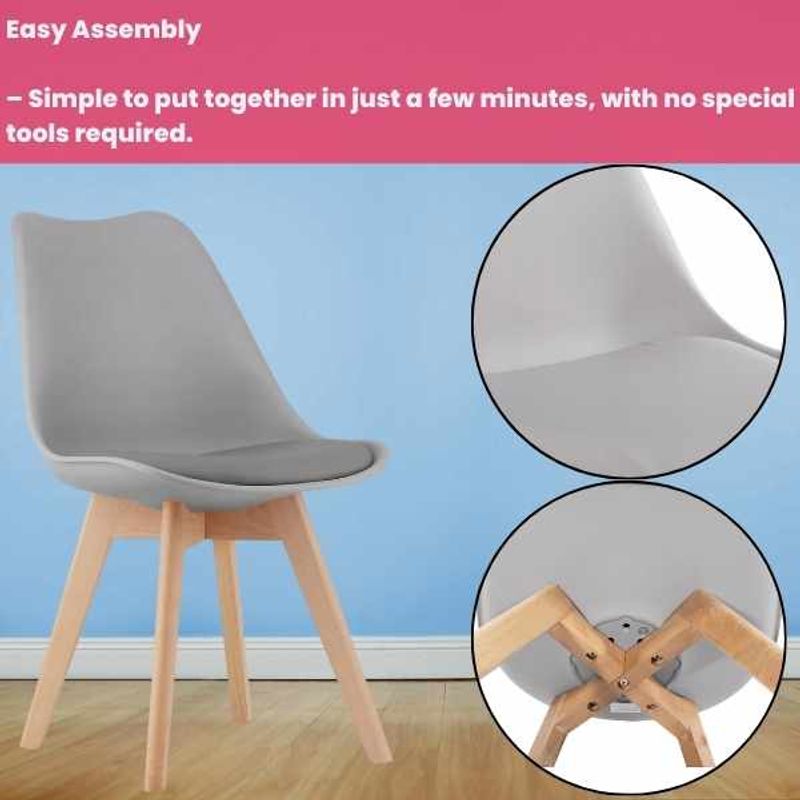 Casa si Gradina - Mobilier - Scaune si fotolii - Scaune - Set 4 Scaune cu Picioare din Lemn, Sezut din PP si Perna din Piele Ecologica, Maxim 120 Kg, 49 x 45 x 82 cm, Gri Deschis - Infinity.ro