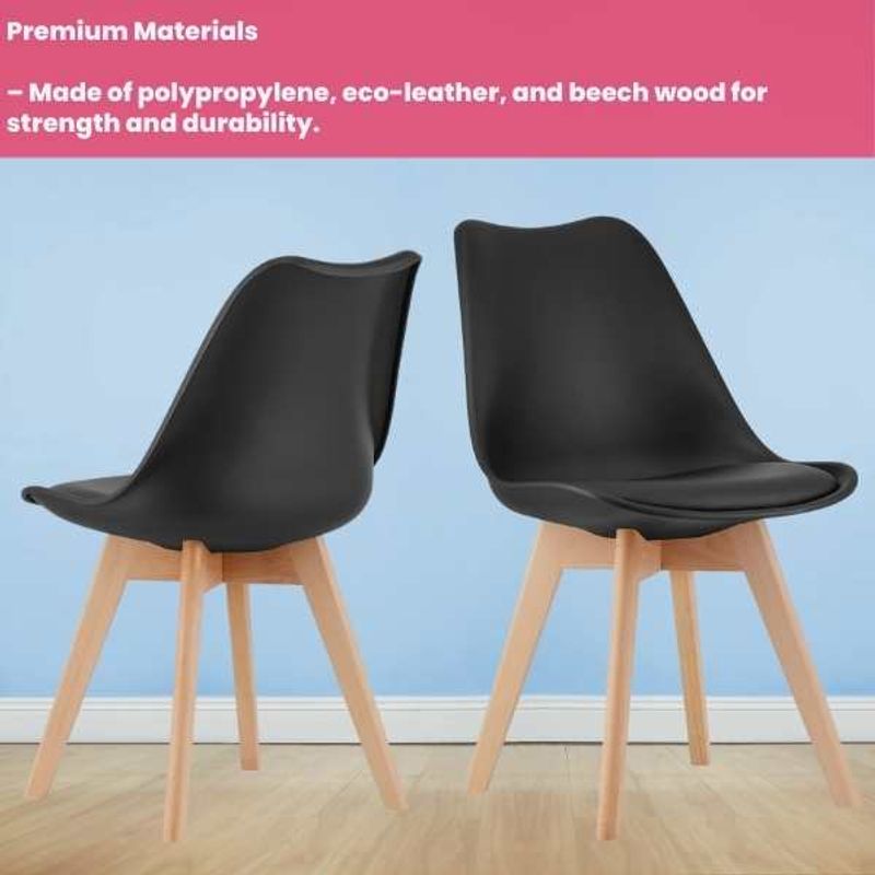 Casa si Gradina - Mobilier - Scaune si fotolii - Scaune - Set 4 Scaune cu Picioare din Lemn, Sezut din PP si Perna din Piele Ecologica, Maxim 120 Kg, 49 x 45 x 82 cm, Negru - Infinity.ro