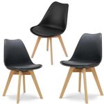 Casa si Gradina - Mobilier - Scaune si fotolii - Scaune - Set 3 Scaune cu Picioare din Lemn, Sezut din PP si Perna din Piele Ecologica, Maxim 120 Kg, 49 x 45 x 82 cm, Negru - Infinity.ro