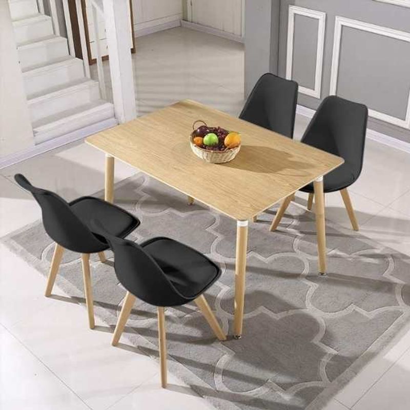 Casa si Gradina - Mobilier - Scaune si fotolii - Scaune - Set 3 Scaune cu Picioare din Lemn, Sezut din PP si Perna din Piele Ecologica, Maxim 120 Kg, 49 x 45 x 82 cm, Negru - Infinity.ro