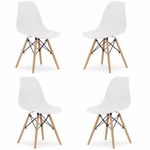 Casa si Gradina - Mobilier - Scaune si fotolii - Scaune - Set 4 Scaune cu Picioare din Lemn de Fag, Cadru Metalic, Sezut PP, Maxim 120 Kg, 46 x 54 x 82 cm, Alb - Infinity.ro