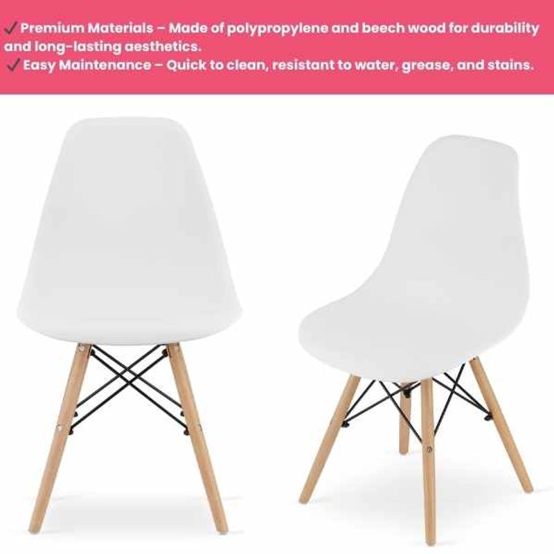 Casa si Gradina - Mobilier - Scaune si fotolii - Scaune - Set 4 Scaune cu Picioare din Lemn de Fag, Cadru Metalic, Sezut PP, Maxim 120 Kg, 46 x 54 x 82 cm, Alb - Infinity.ro