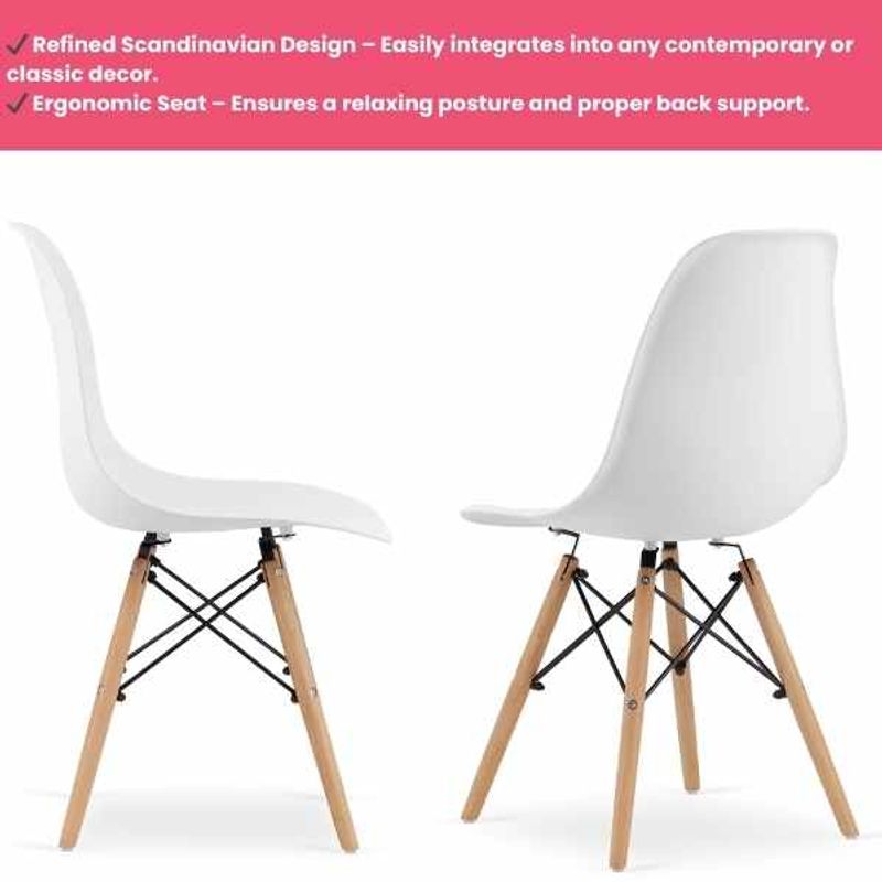 Casa si Gradina - Mobilier - Scaune si fotolii - Scaune - Set 4 Scaune cu Picioare din Lemn de Fag, Cadru Metalic, Sezut PP, Maxim 120 Kg, 46 x 54 x 82 cm, Alb - Infinity.ro