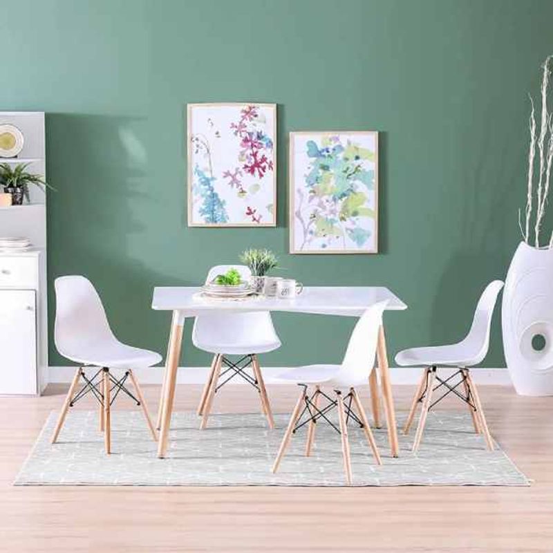 Casa si Gradina - Mobilier - Scaune si fotolii - Scaune - Set 4 Scaune cu Picioare din Lemn de Fag, Cadru Metalic, Sezut PP, Maxim 120 Kg, 46 x 54 x 82 cm, Alb - Infinity.ro