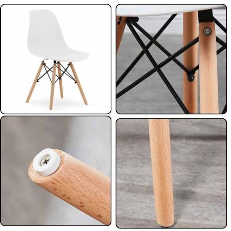 Casa si Gradina - Mobilier - Scaune si fotolii - Scaune - Set 4 Scaune cu Picioare din Lemn de Fag, Cadru Metalic, Sezut PP, Maxim 120 Kg, 46 x 54 x 82 cm, Alb - Infinity.ro