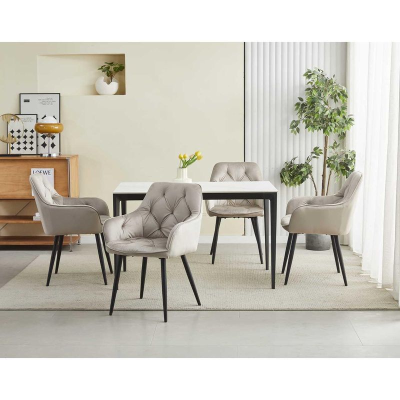 Casa si Gradina - Mobilier - Scaune si fotolii - Scaune - Scaun stil fotoliu bucatarie/living, Mercaton, York, catifea, metal, bej inchis si negru, 56x62x83.5 cm - Infinity.ro