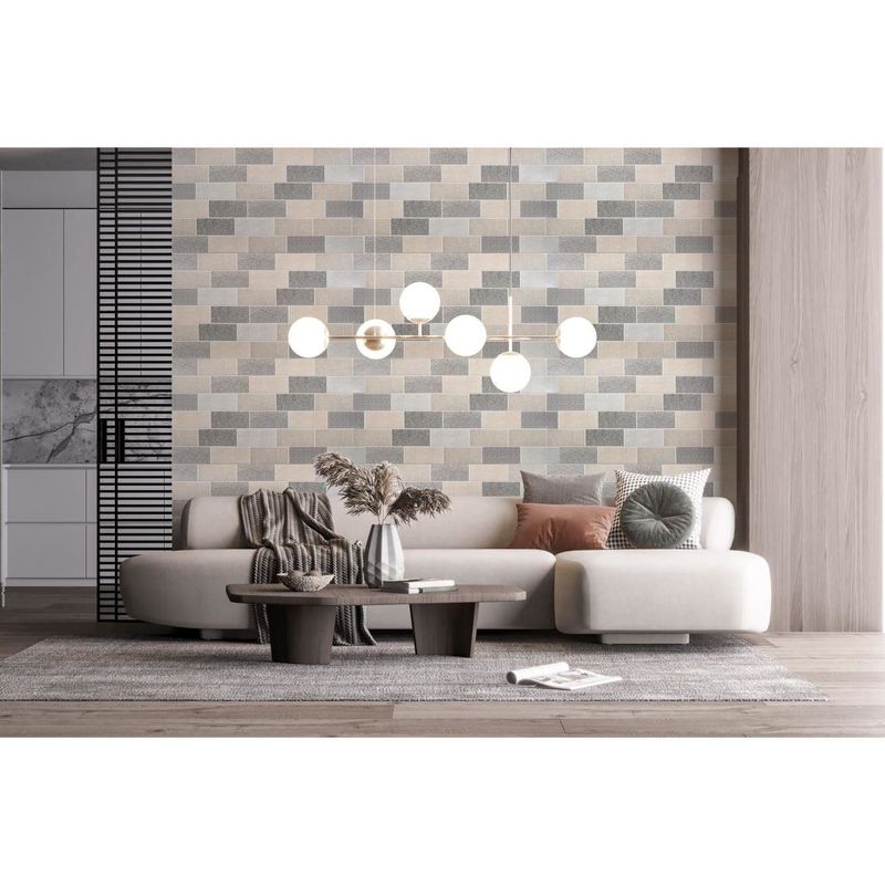 Casa si Gradina - Constructii - Materiale constructii - Placi decorative - Panou decorativ, PVC, model textil 3D, nuante gri pastel, 96x48.5cm - Infinity.ro