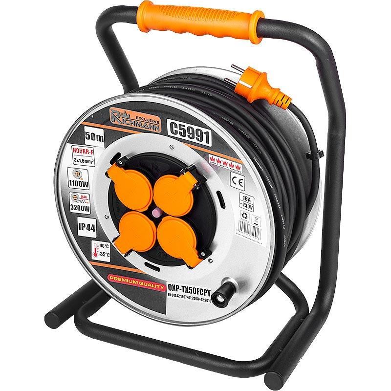 Casa si Gradina - Electrice - Accesorii electrice - Prelungitoare, triple, fise - Prelungitor electric industrial, pe tambur, 3x1.5 mm², IP44, 50 m, Richmann Exclusive - Infinity.ro
