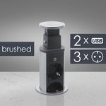 Casa si Gradina - Electrice - Accesorii electrice - Prelungitoare, triple, fise - Distribuitor 3 prize, protectie pentru copii, 2 USB, Carcasa Metalica, Montare pe Blat, 230 V, 60 x 350 mm, Argintiu - Infinity.ro