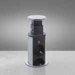 Casa si Gradina - Electrice - Accesorii electrice - Prelungitoare, triple, fise - Distribuitor 3 prize, protectie pentru copii, 2 USB, Carcasa Metalica, Montare pe Blat, 230 V, 60 x 350 mm, Argintiu - Infinity.ro