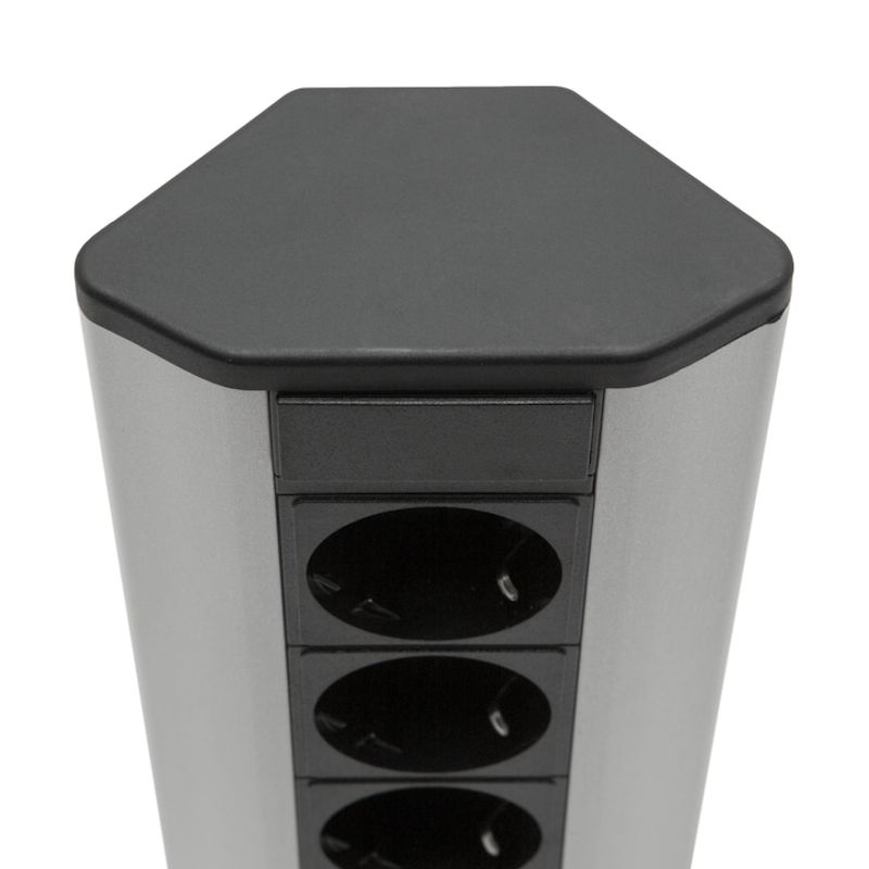 Casa si Gradina - Electrice - Accesorii electrice - Prelungitoare, triple, fise - Distribuitor 3 prize, protectie pentru copii si 2 USB, Montare pe Colt, Rabatabil, 250 V, 276 x 99.5 x 51.7 mm, Argintiu - Infinity.ro
