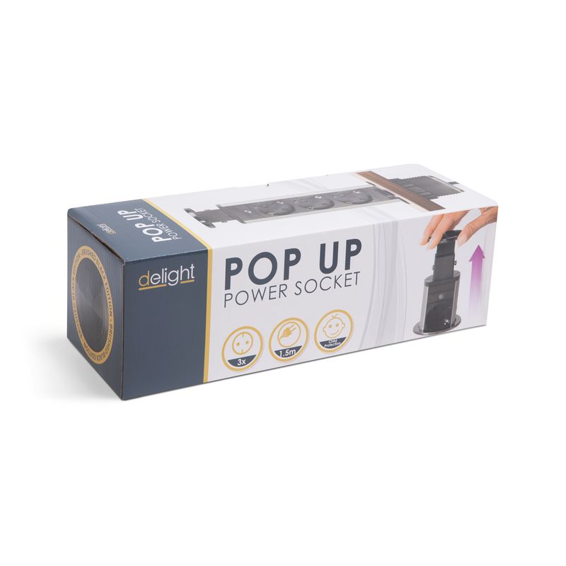 Casa si Gradina - Electrice - Accesorii electrice - Prelungitoare, triple, fise - Distribuitor 3 prize cu protectie copii, Carcasa Metalica, Montare pe Blat, Sistem Pop-Up, 60 x 350 mm, Negru - Infinity.ro