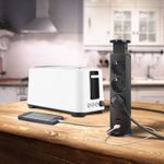Casa si Gradina - Electrice - Accesorii electrice - Prelungitoare, triple, fise - Distribuitor 3 prize, protectie copii si 2 USB, Carcasa Metalica, Montare pe Blat, Pop-Up, 230 V, 60 x 350 mm, Negru - Infinity.ro