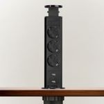 Casa si Gradina - Electrice - Accesorii electrice - Prelungitoare, triple, fise - Distribuitor 3 prize, protectie copii si 2 USB, Carcasa Metalica, Montare pe Blat, Pop-Up, 230 V, 60 x 350 mm, Negru - Infinity.ro