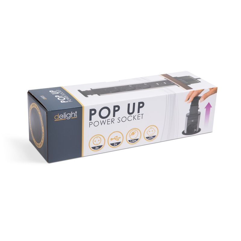 Casa si Gradina - Electrice - Accesorii electrice - Prelungitoare, triple, fise - Distribuitor 3 prize MK02 cu protectie impotriva copiilor, 2 x Port USB, incorporabil cu sistem Pop-Up, 230V, Negru - Infinity.ro