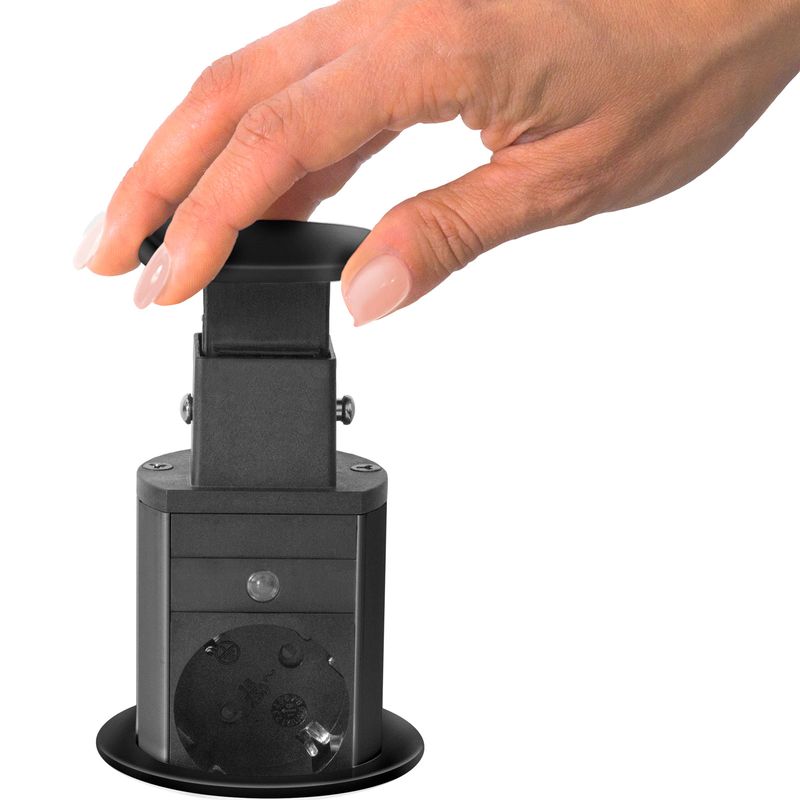 Casa si Gradina - Electrice - Accesorii electrice - Prelungitoare, triple, fise - Distribuitor 3 prize MK02 cu protectie impotriva copiilor, 2 x Port USB, incorporabil cu sistem Pop-Up, 230V, Negru - Infinity.ro