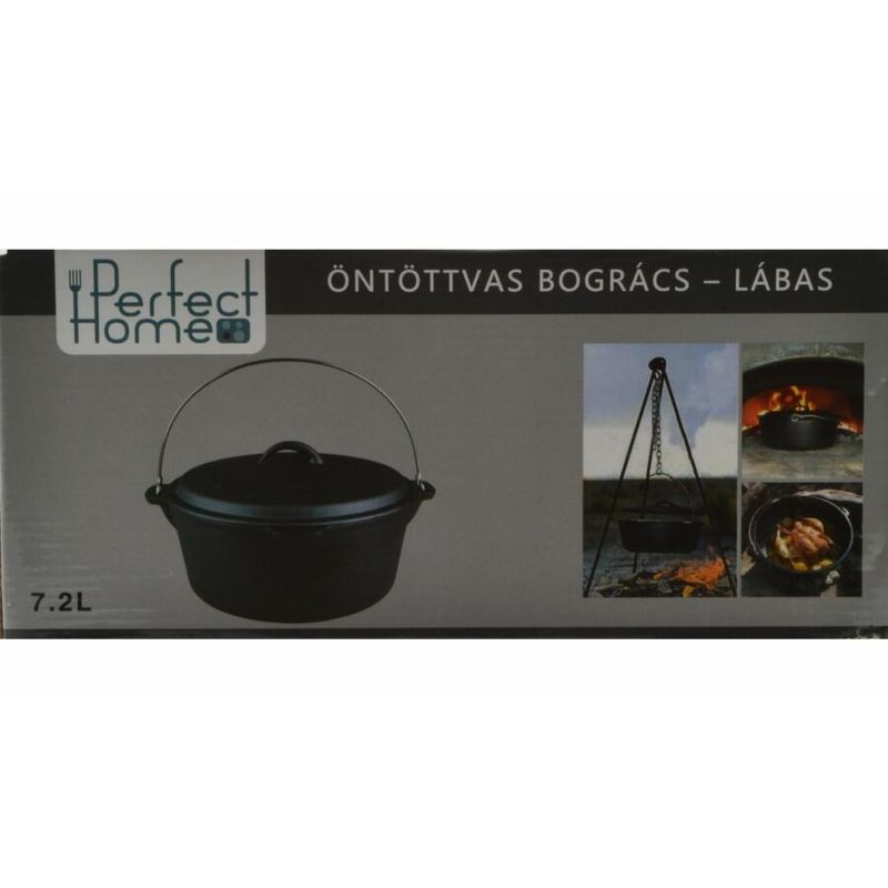 Casa si Gradina - Bucatarie si vesela - Vase pentru gatit - Oale si cratite - Ceaun fonta, cu maner si capac, 7.2 L, 30x14 cm, Perfect Home - Infinity.ro