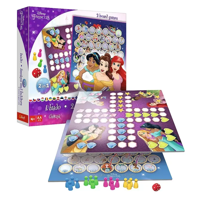 Jucarii, Copii si Bebe - Jucarii si jocuri - Jocuri si puzzle - Jocuri de societate - Joc 2 in 1 Ludo si Serpisori Scari, Disney Princess - Infinity.ro