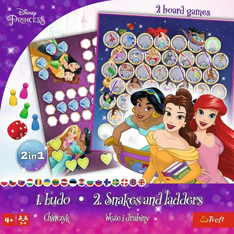 Jucarii, Copii si Bebe - Jucarii si jocuri - Jocuri si puzzle - Jocuri de societate - Joc 2 in 1 Ludo si Serpisori Scari, Disney Princess - Infinity.ro