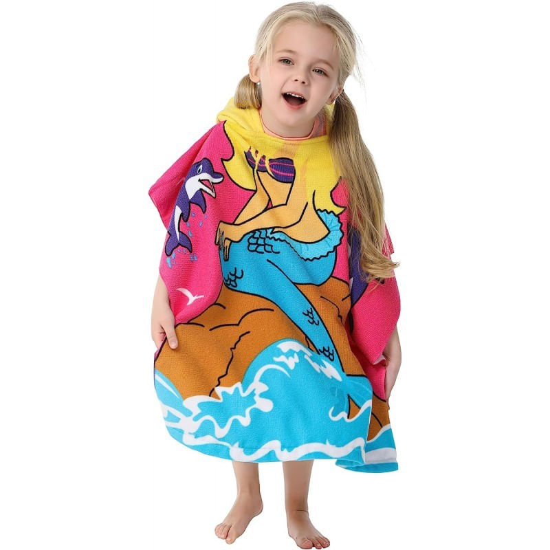 Jucarii, Copii si Bebe - Igiena si ingrijire - Baia bebelusului - Prosoape si halate de baie copii - Prosop de baie si plaja, tip pelerina halat cu gluga, model sirena pentru fetite, PEL01WZ17 - Infinity.ro